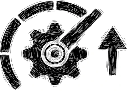 Illustrazione di un ingranaggio con un tachimetro e una freccia verso l'alto