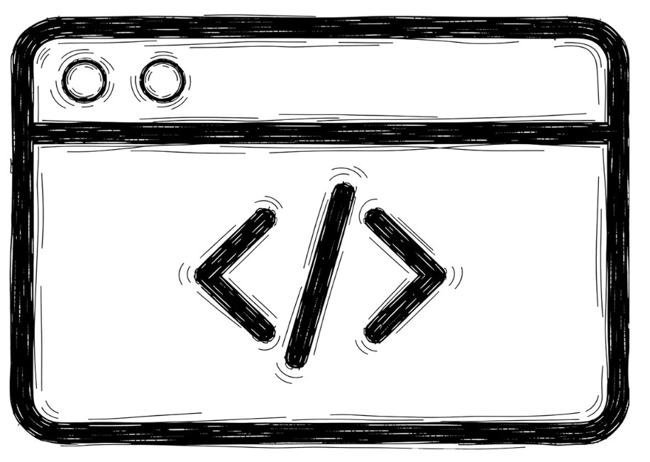 Illustrazione di una finestra del browser con il simbolo del codice